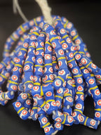 Royal Blue Krobo Painted Glass Tube Beads with Hand-Painted Eye Motifs | Ghana Recycled Glass Beads