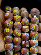 Chocolate Brown Eye Motif African Trade Beads Sourced in Ghana | Large-Hole Recycled Glass Trade Beads | 15–16mm Designer & Collector Strand