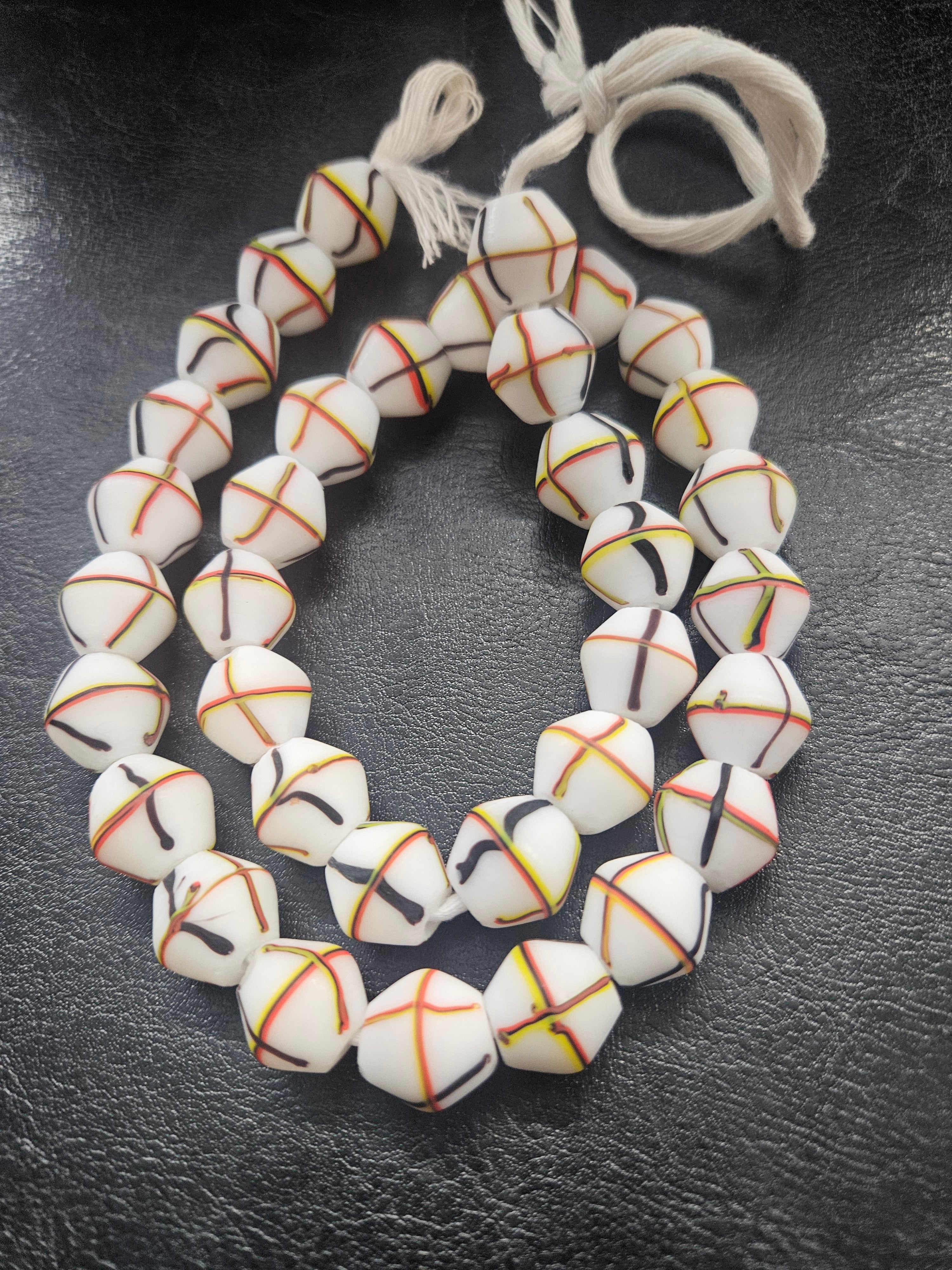 Designer White Multicolor Trade Beads – Graphic Stripe Pattern
African Trade Beads –