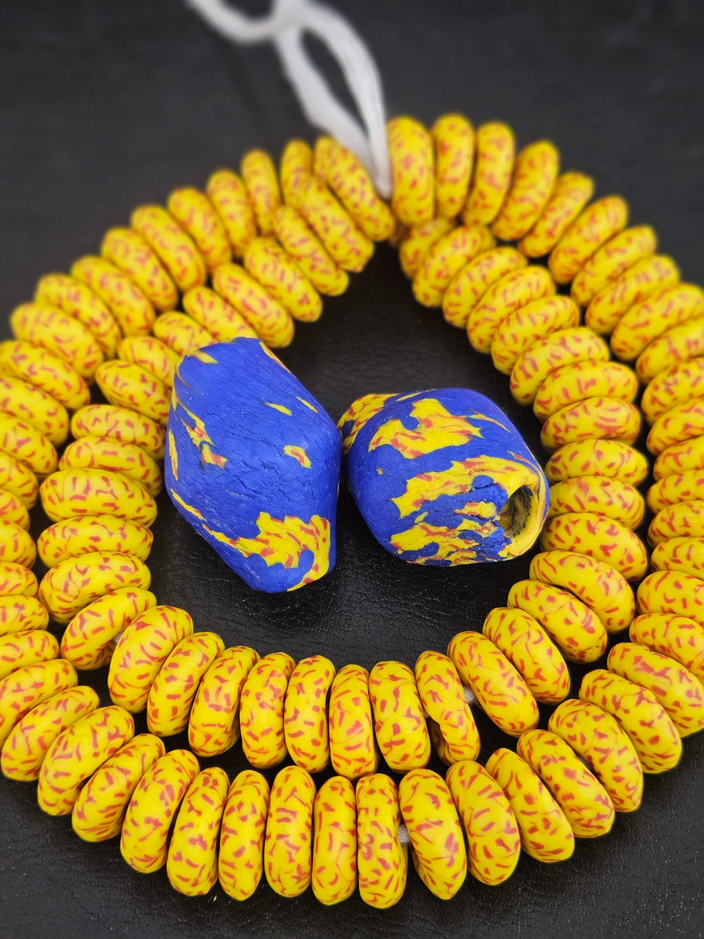 Yellow African Beads Bundle – Krobo Glass Rondelles + Bicone Focals
