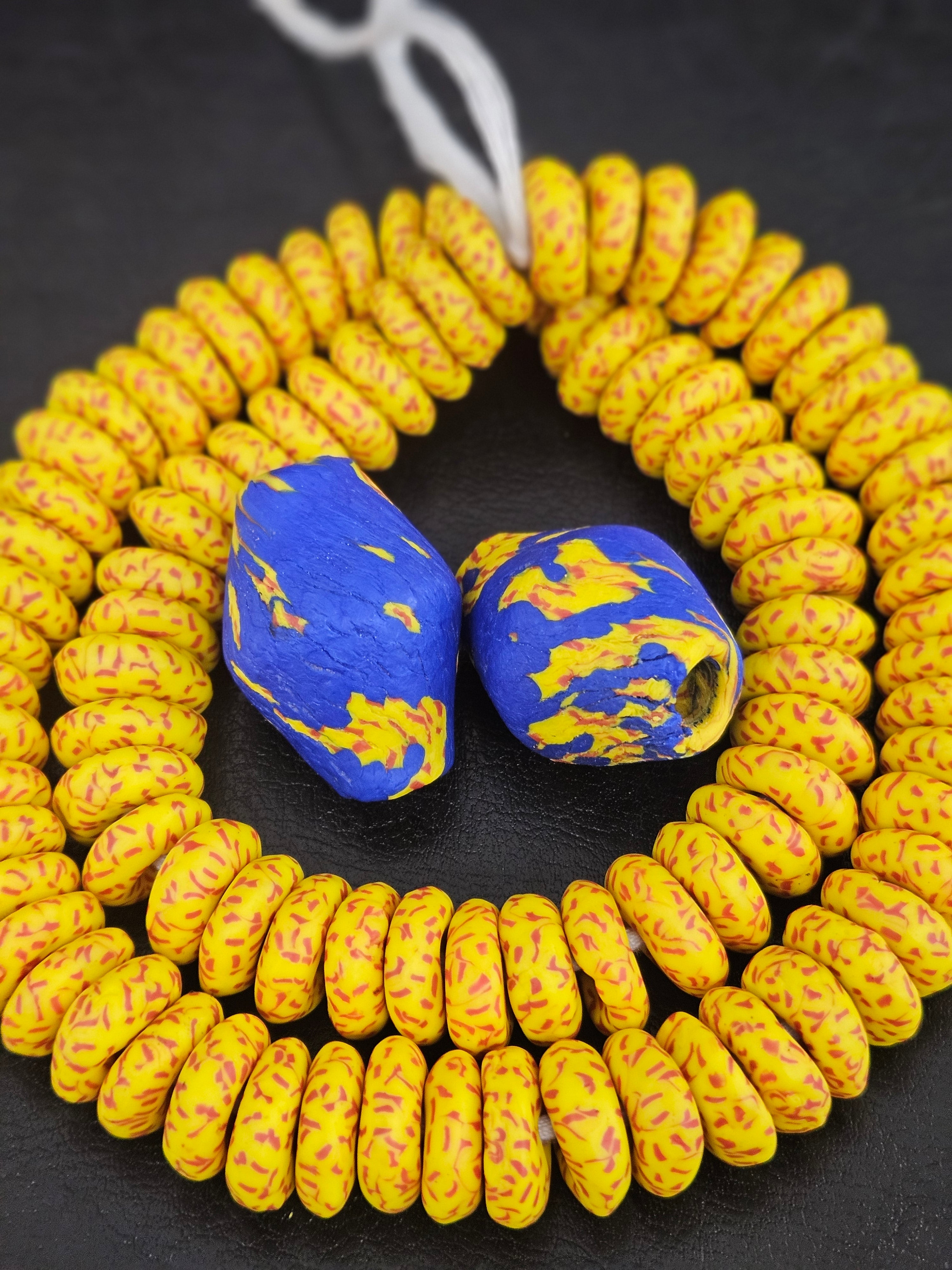 Yellow African Beads Bundle – Krobo Glass Rondelles + Bicone Focals