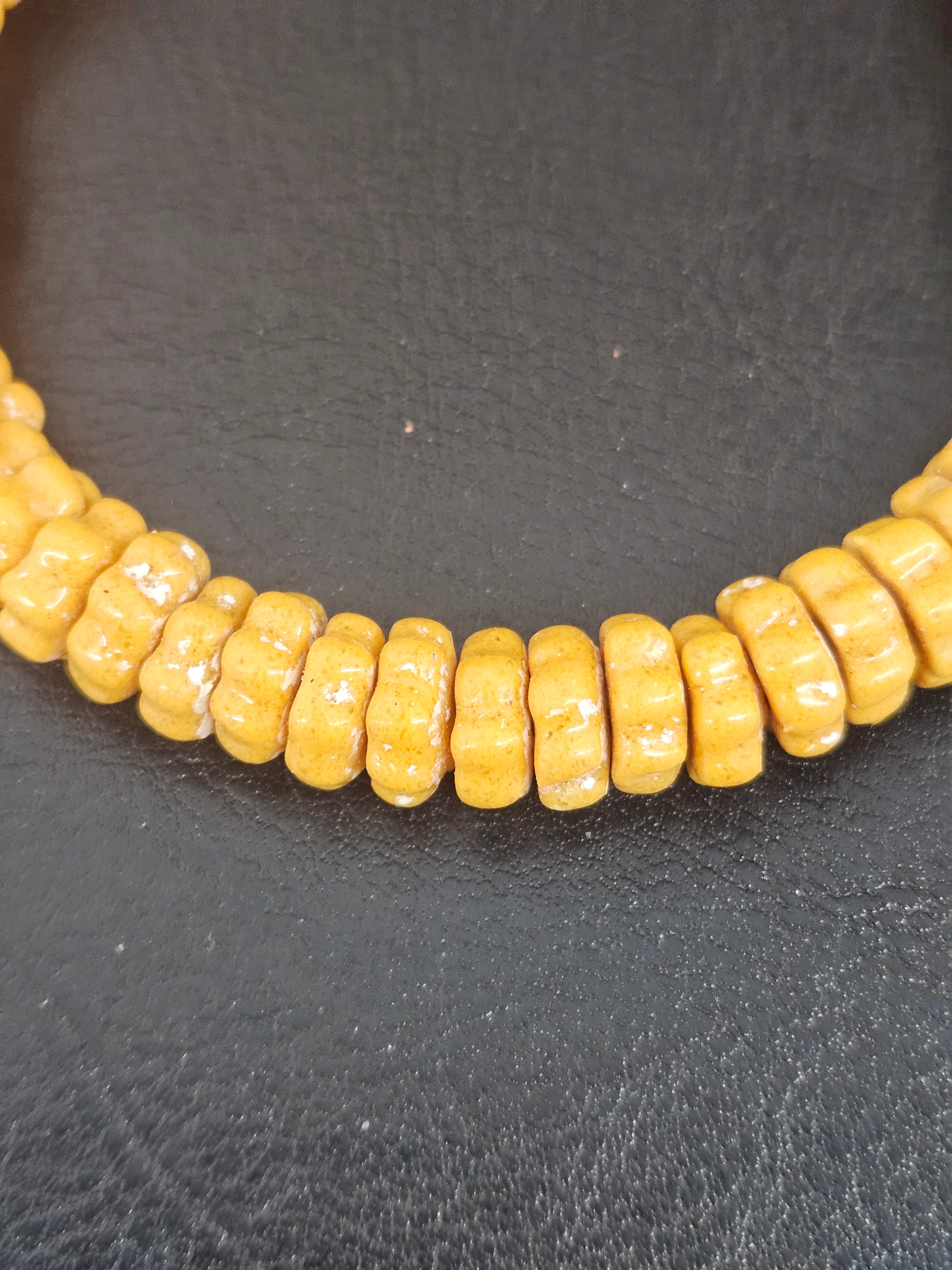 Solid Golden Yellow Krobo Glass Spacer Beads, Handmade African Recycled Glass Beads, Ghana Jewelry Making Supplies