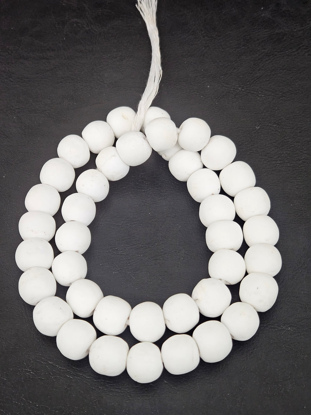 White Krobo Powdered Glass Round Beads | 13–14mm | Ghana | Approx. 40–41 Beads
