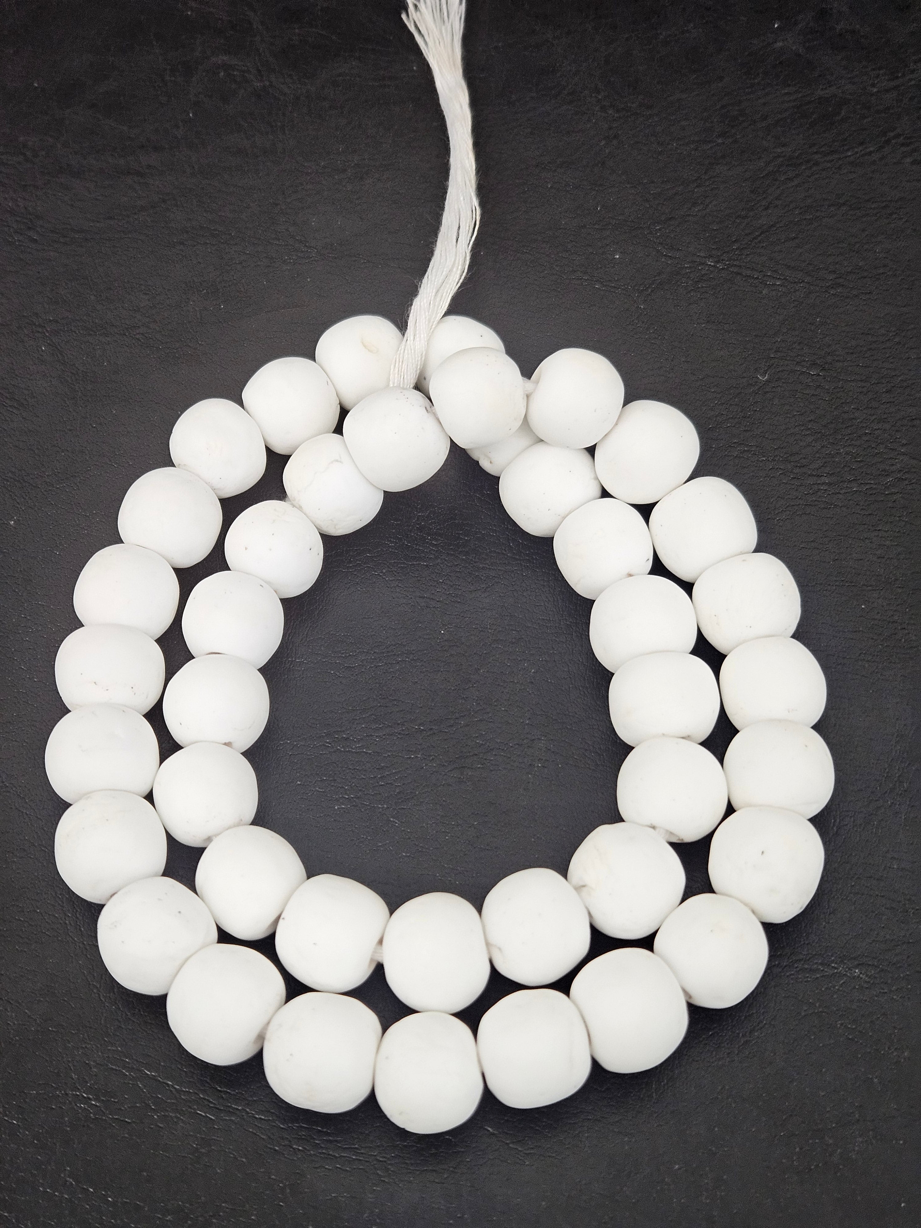 White Krobo Powdered Glass Round Beads | 13–14mm | Ghana | Approx. 40–41 Beads