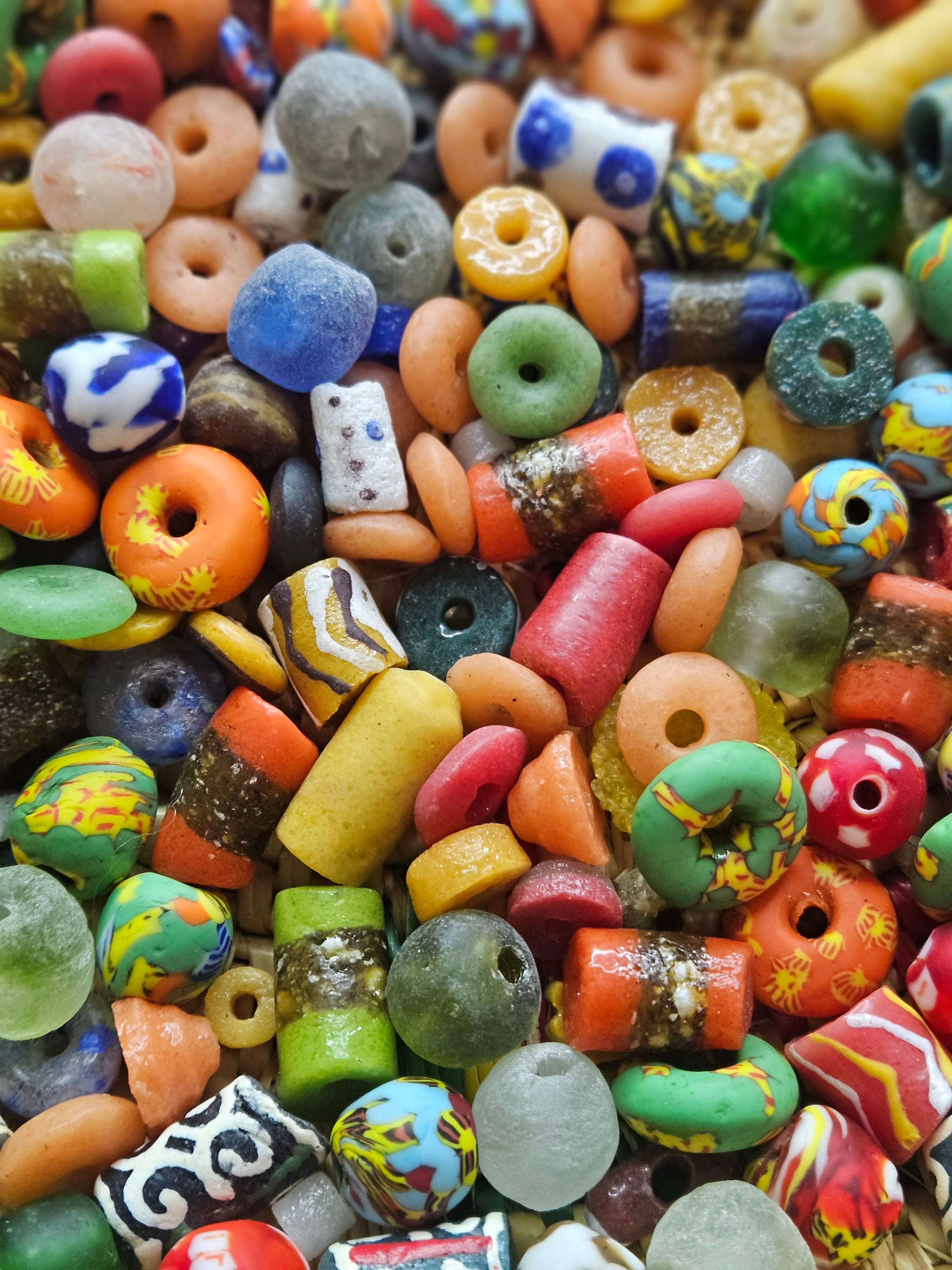 Large Assorted Krobo Recycled Glass Bead Batch