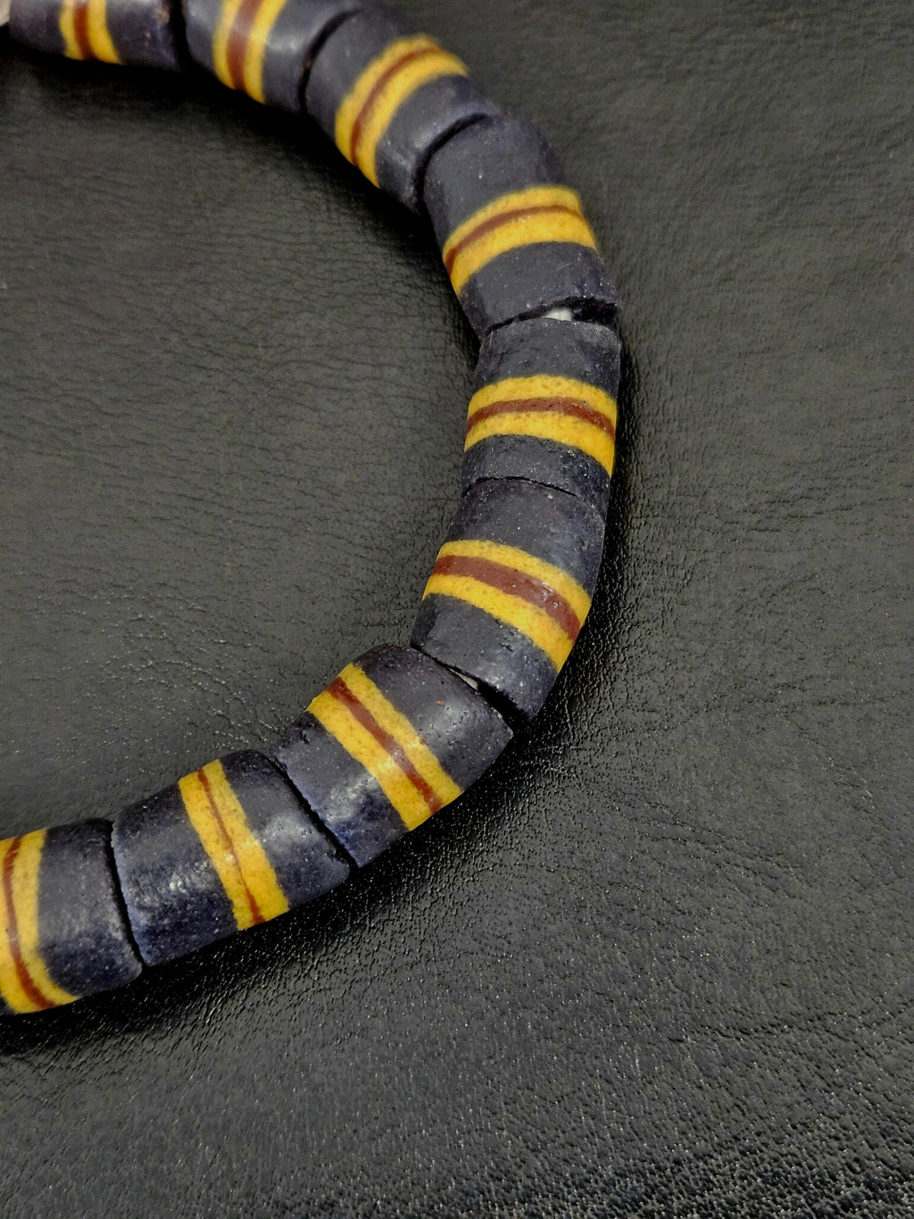 Black Striped Krobo Kente Glass Beads | Handcrafted Powdered Glass Beads from Ghana | Approx. 17 Beads