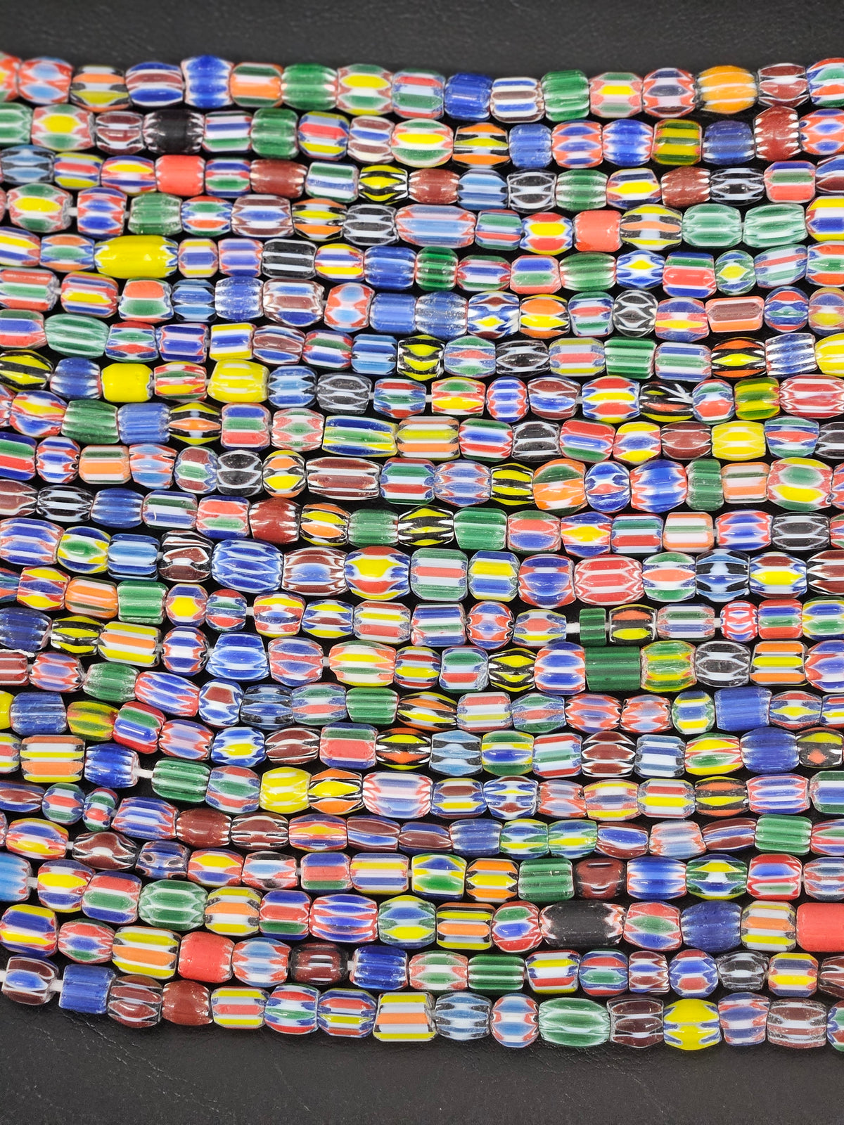 Vintage African Trade Glass Beads | Polychrome Striped Cane Beads | 10–12mm