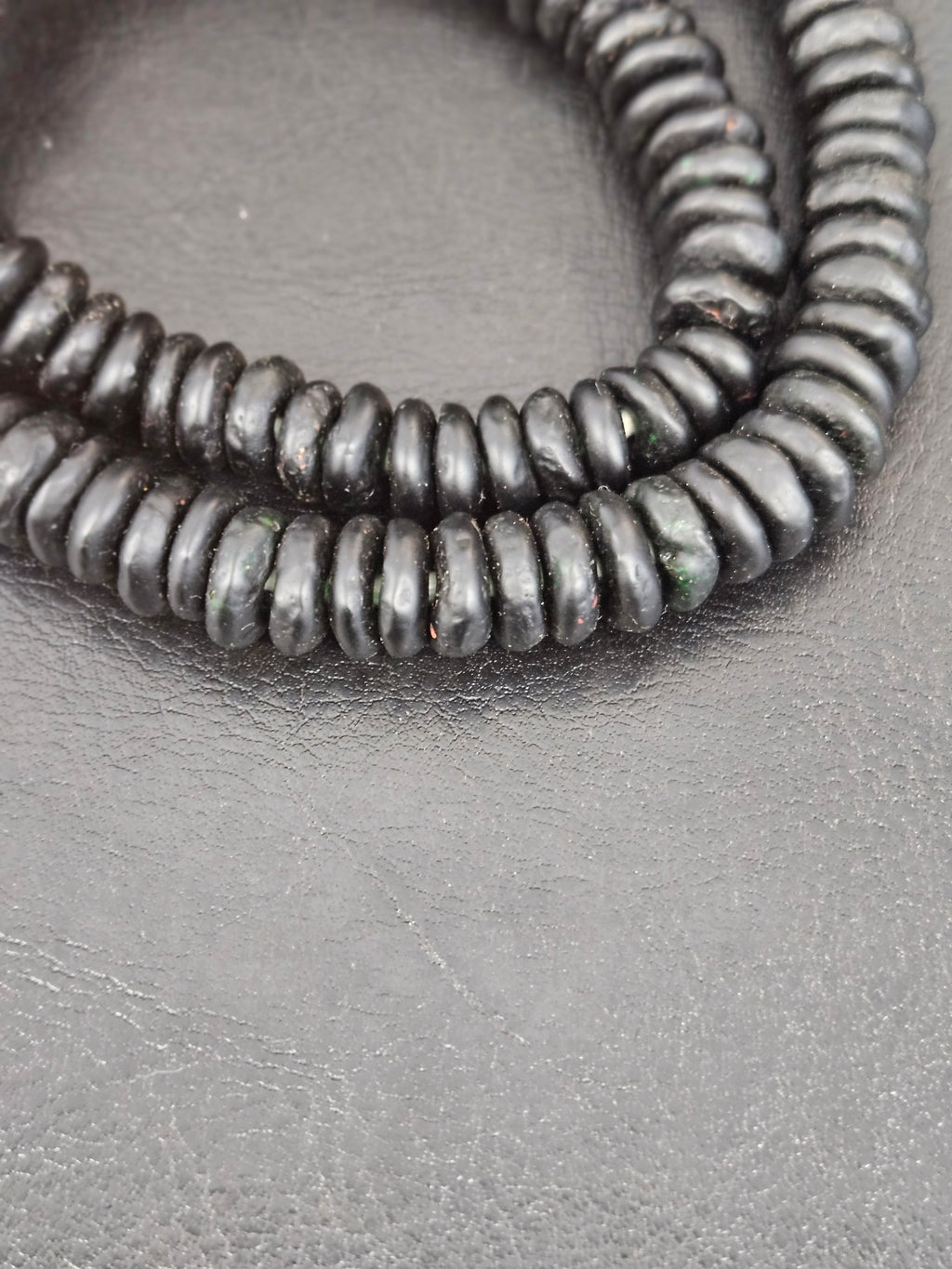 Authentic Matte Black Krobo Translucent Recycled Glass Rondelle Beads | Handmade Ghana African Glass Beads for Jewelry Making & Wholesale