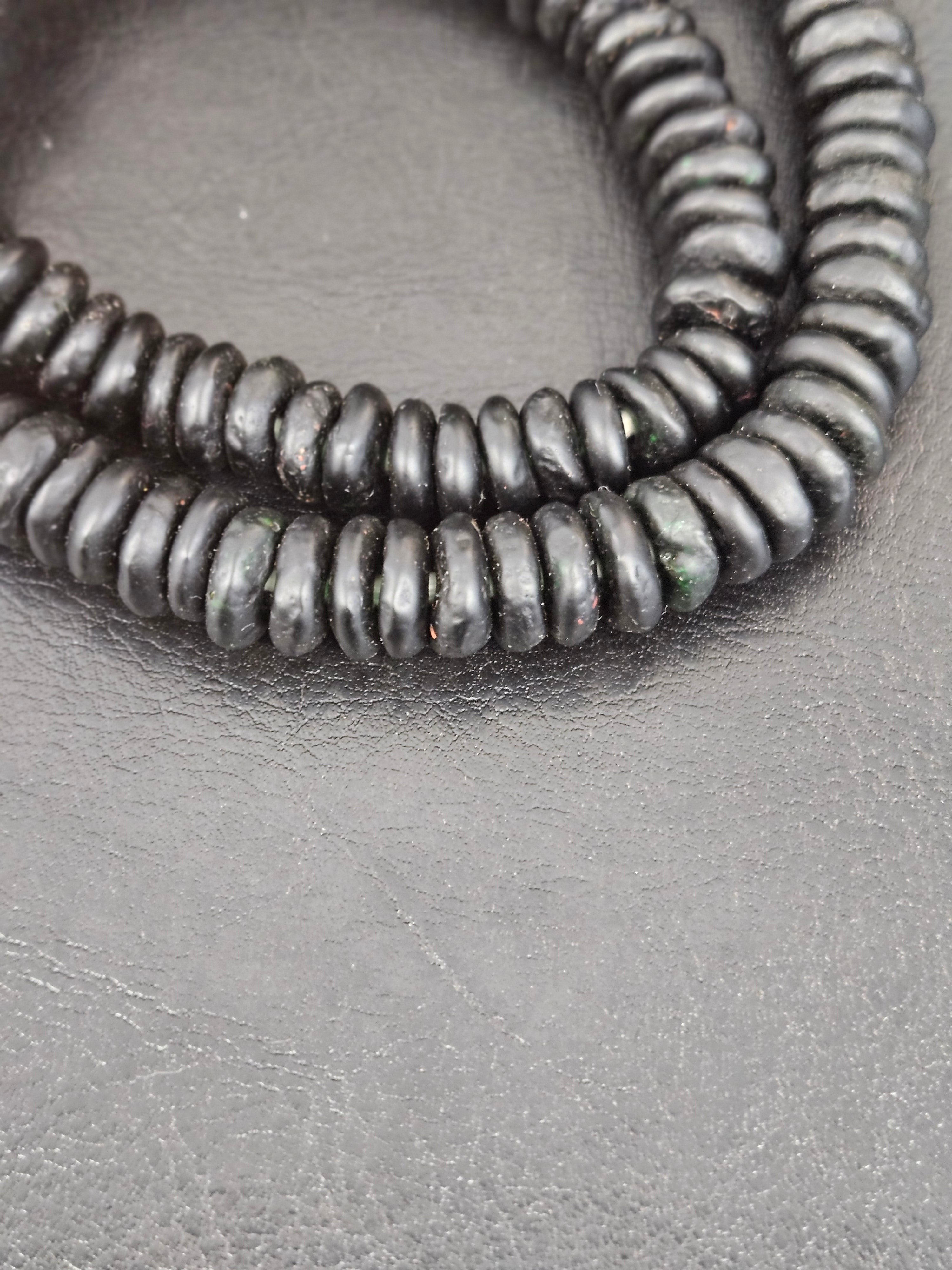 Authentic Matte Black Krobo Translucent Recycled Glass Rondelle Beads | Handmade Ghana African Glass Beads for Jewelry Making & Wholesale