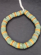 Green Striped Krobo Kente Glass Beads | Handcrafted Powdered Glass Beads from Ghana | Approx. 17 Beads