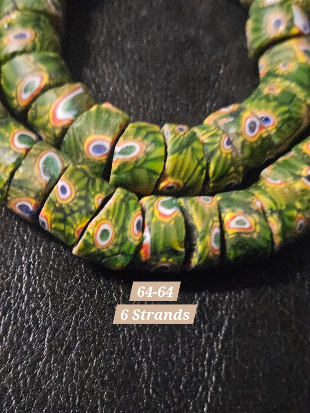 Green Eye Trade Beads – Multicolor Pattern 8–10 × 14–15mm