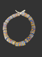 African Glass Beads – Painted Krobo Long Tubes, Blue & Gold
