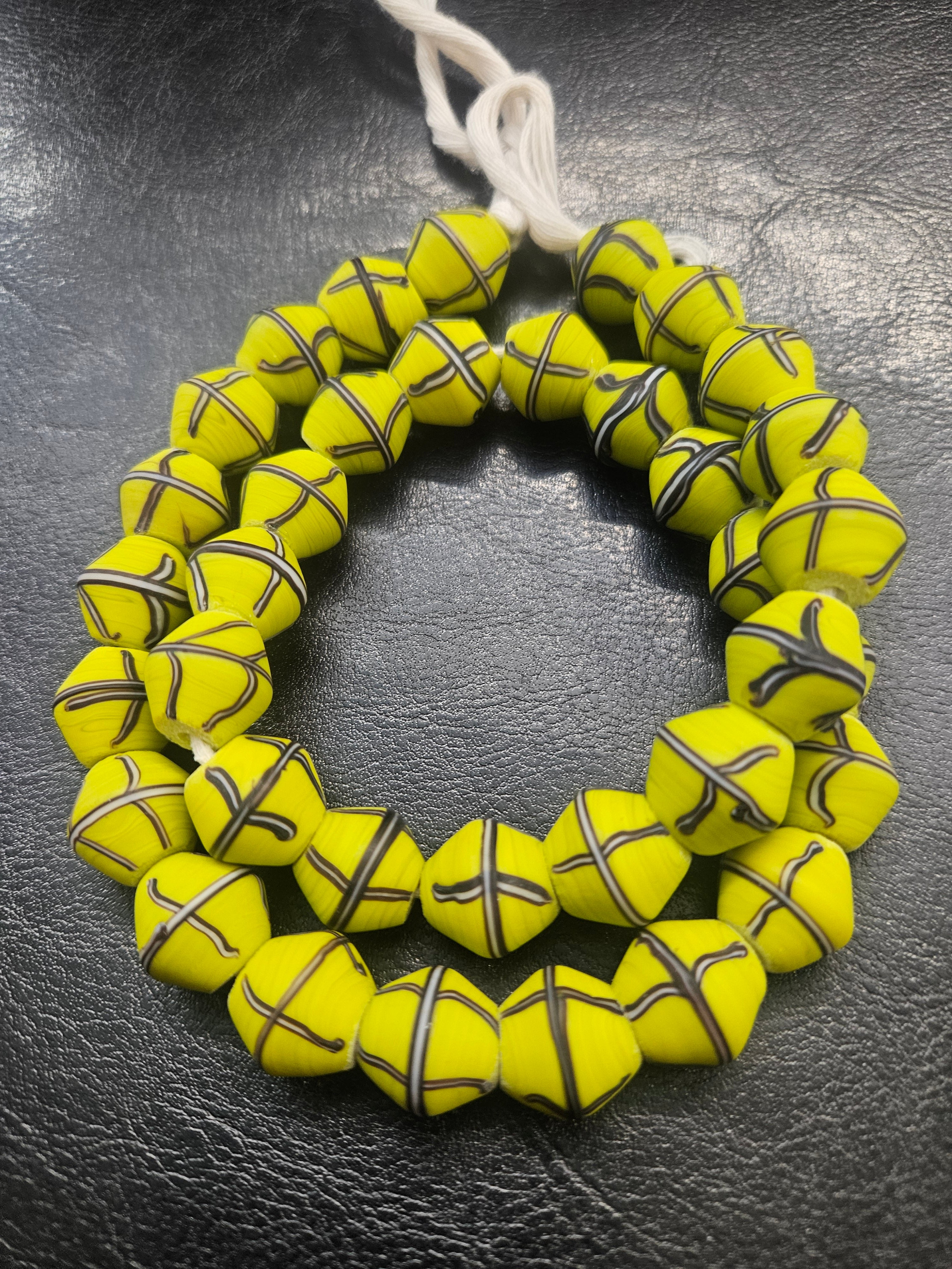 Yellow & Black Cross Trade Beads – 13.5 × 14.5mm