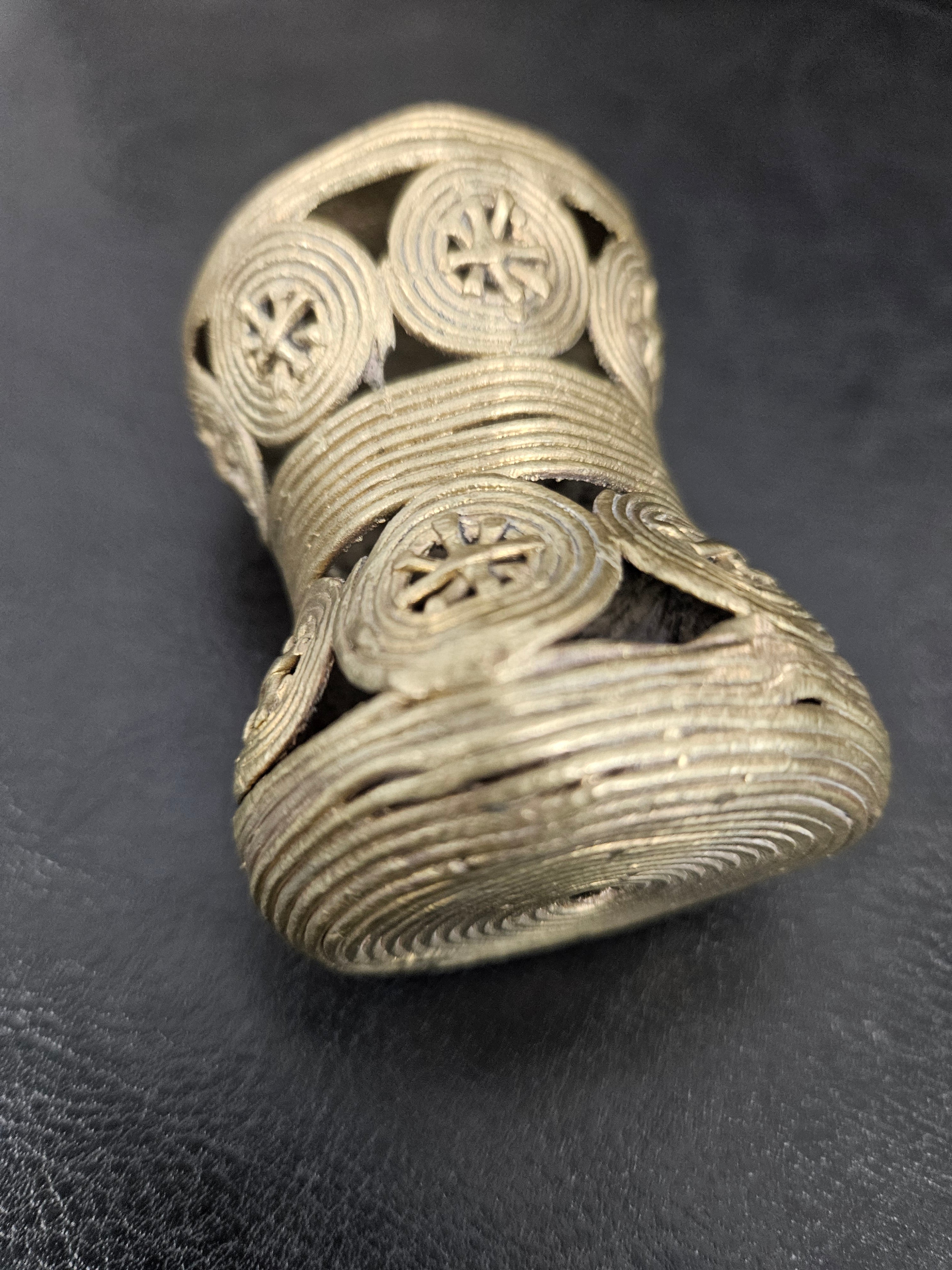 Oversized Ashanti Brass Talking Drum Pendant — Circular Openwork Design