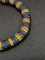 Black Striped Krobo Kente Glass Beads | Handcrafted Powdered Glass Beads from Ghana | Approx. 17 Beads
