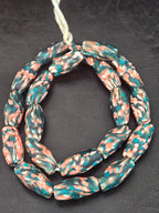 XL Teal & Coral Fused Krobo Recycled Glass Beads | Handmade Ghana Statement Beads