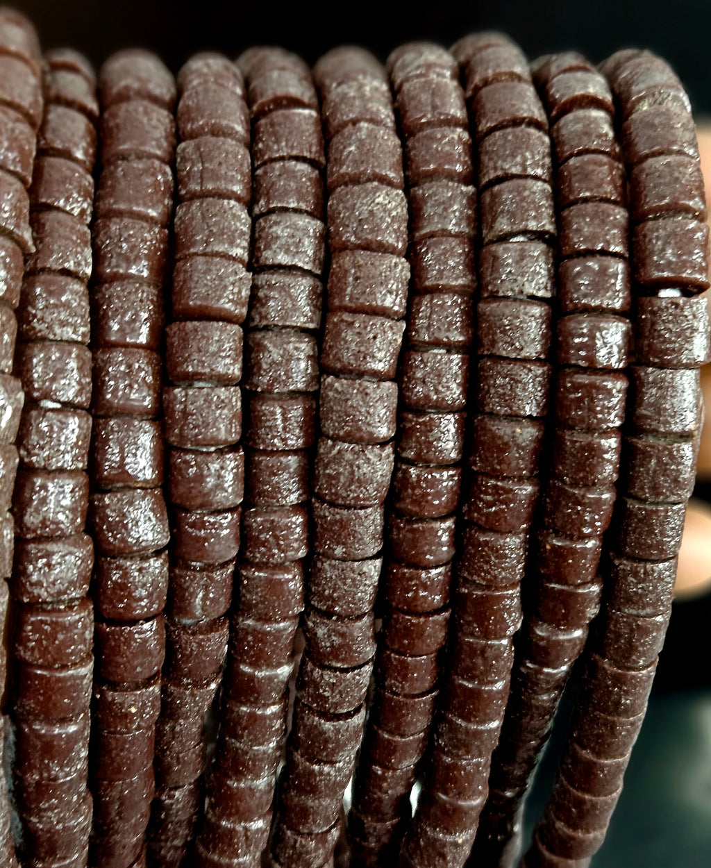 Deep Cocoa Small Cube Tube Krobo Glass Beads | Designer Strand from Ghana