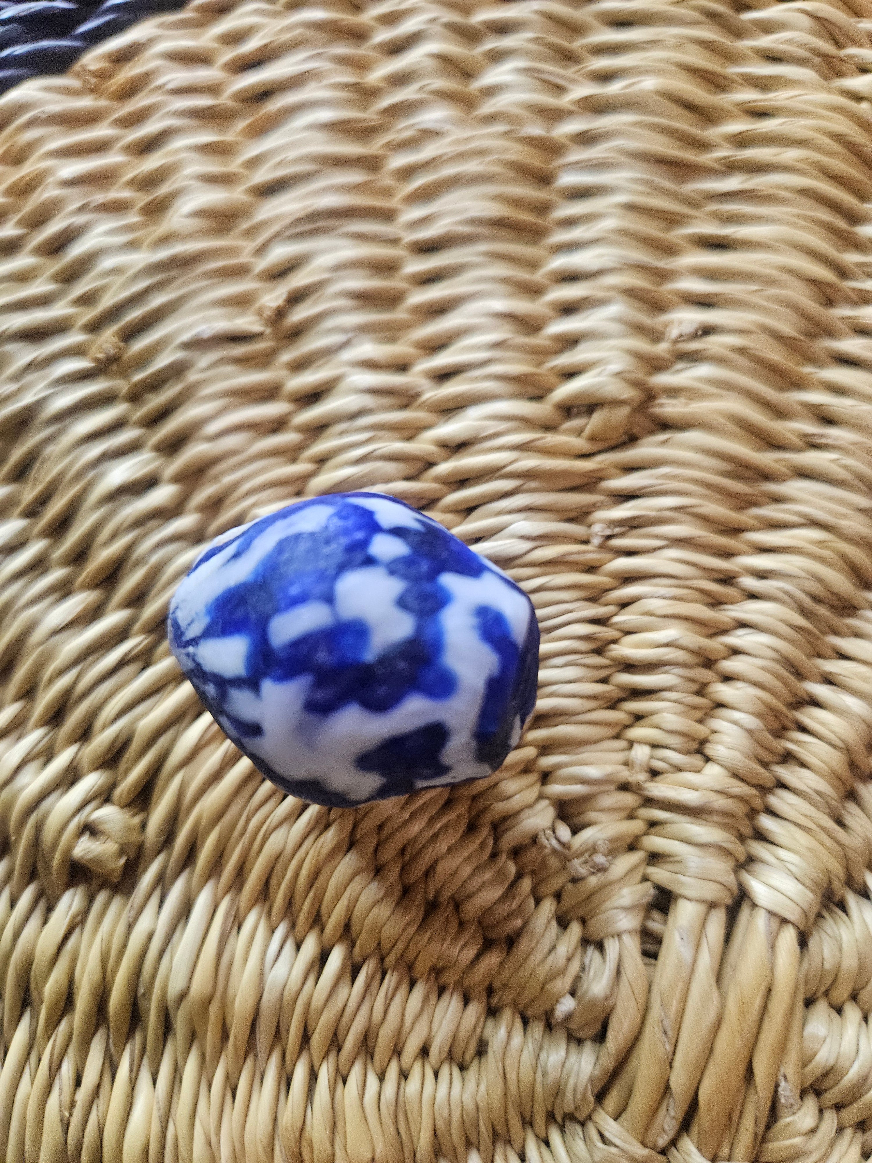 24mm Blue Painted Krobo Focal Bead | Handmade Recycled Glass Ghana