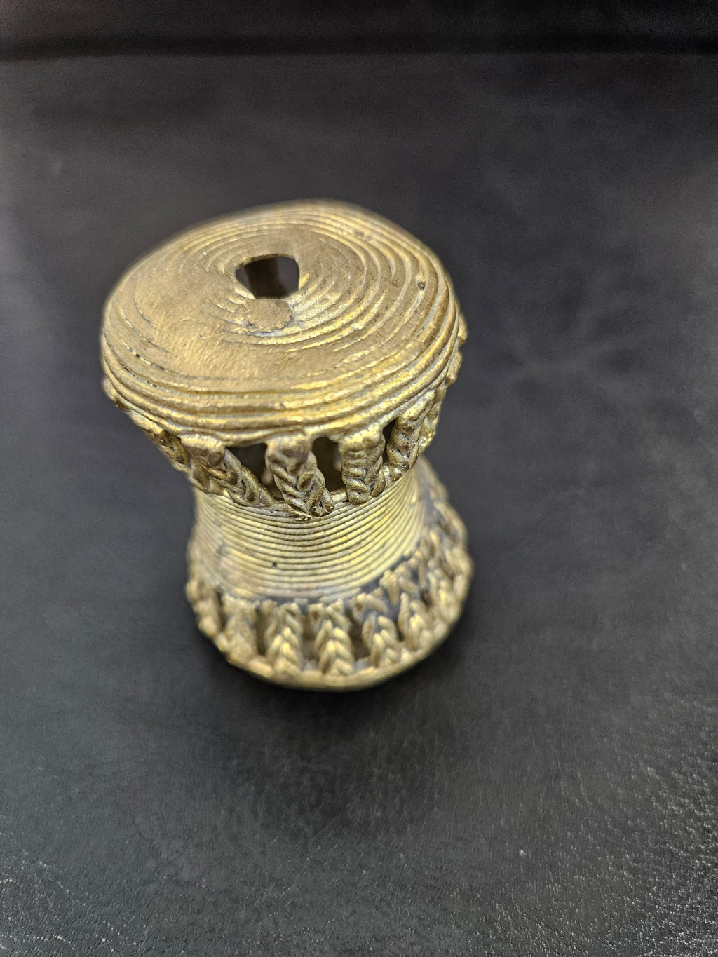 Oversized Ashanti Brass Talking Drum Bead | Ghana Statement Bead