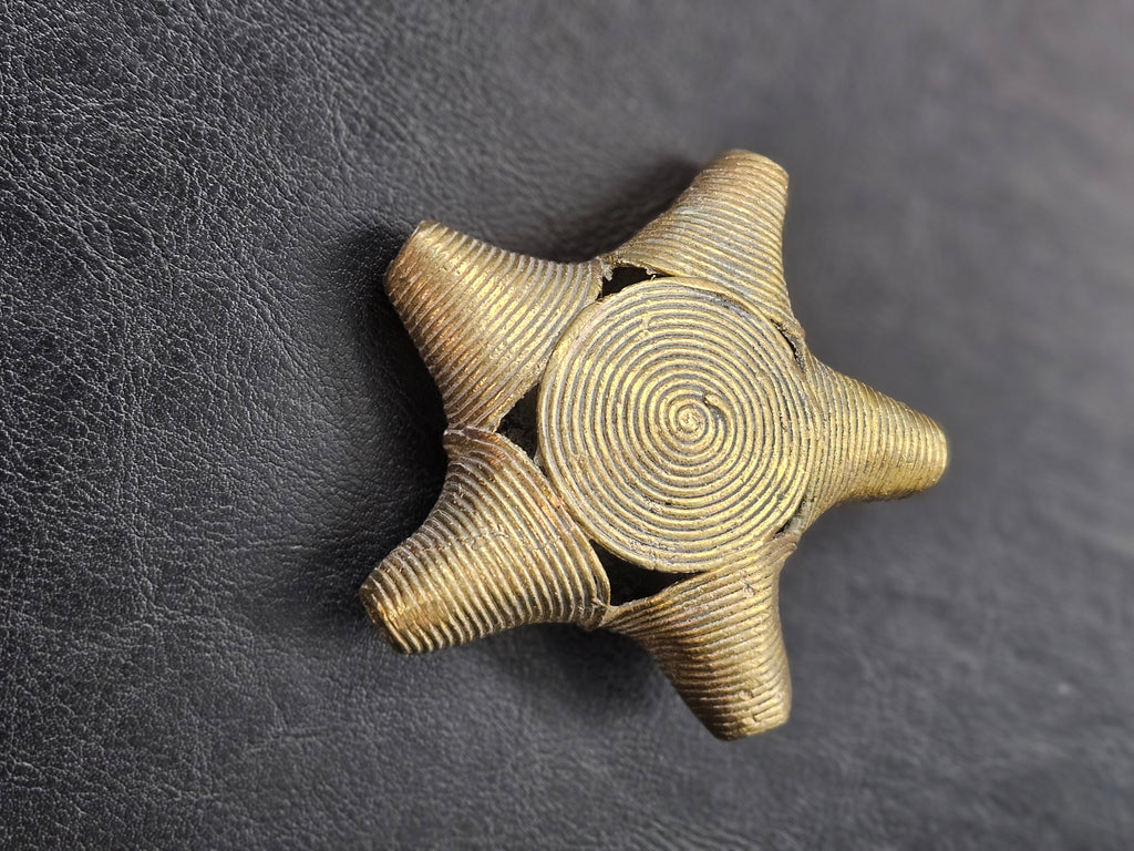Oversized African Brass Star Bead – Ashanti Spiral Focal Bead