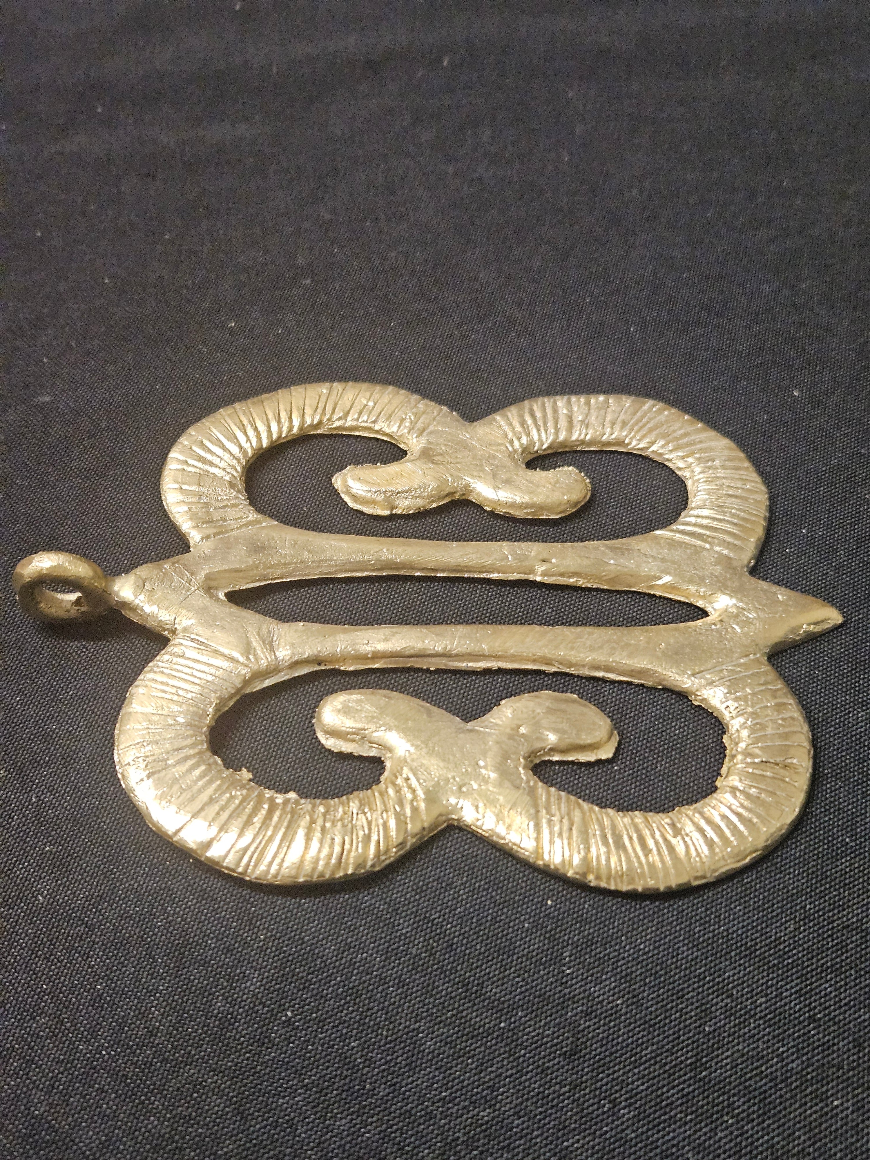 Large Handcrafted Hye Won Hye African Brass Pendant | Authentic Ghana Adinkra Symbol