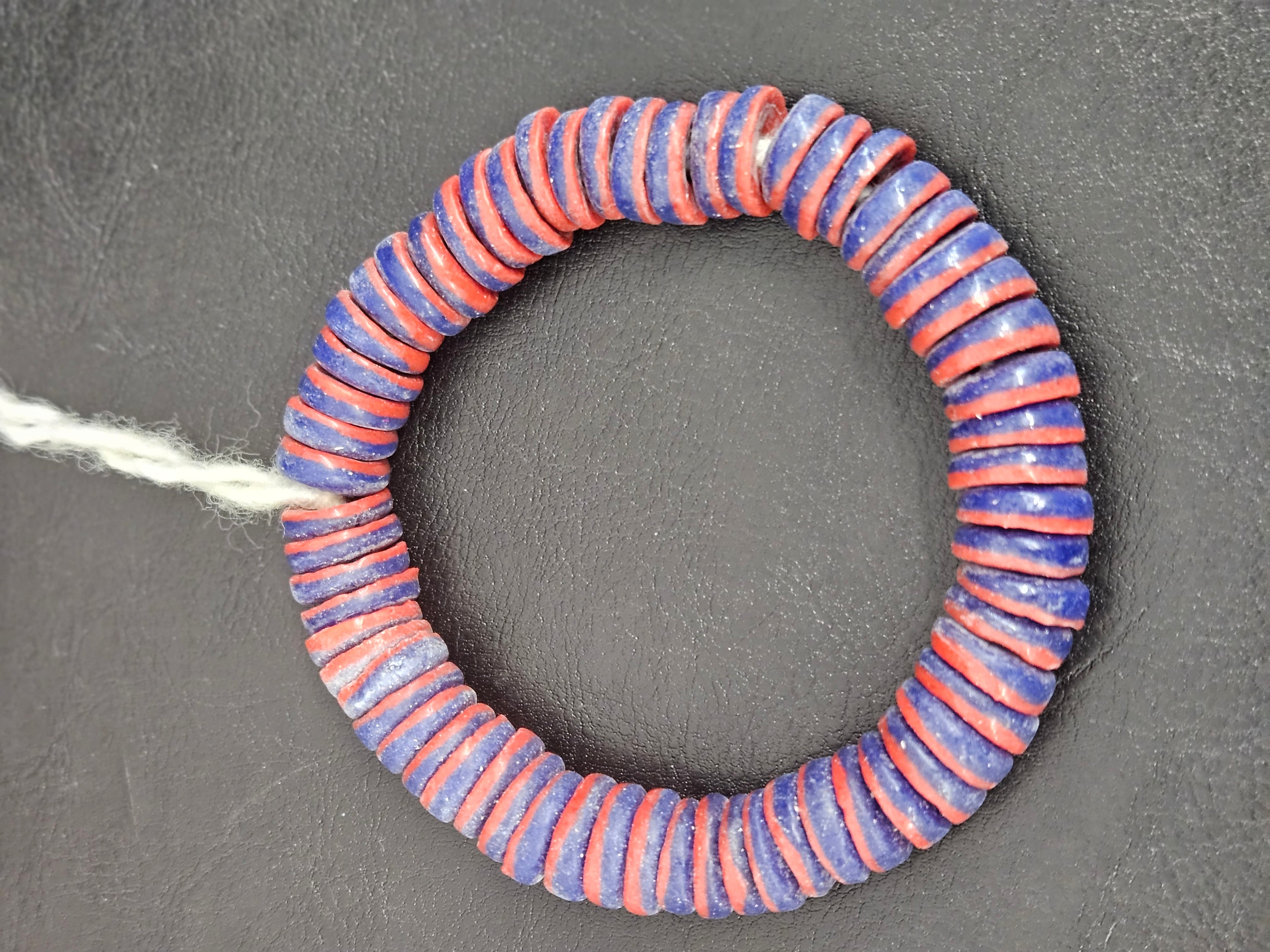 Cobalt Blue & Coral Red Krobo Glass Spacer Beads | Handmade Recycled Glass Beads from Ghana