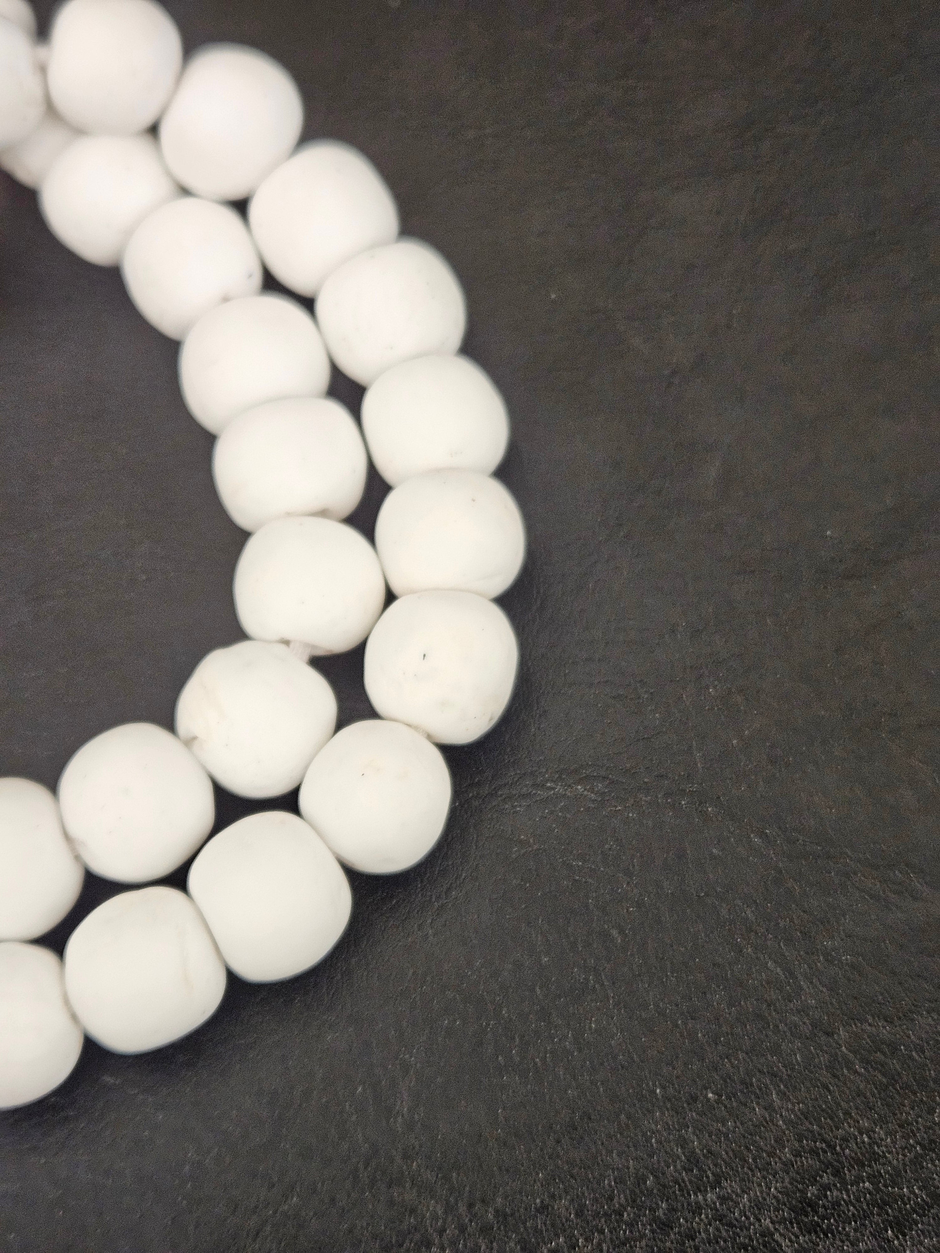 White Krobo Powdered Glass Round Beads | 13–14mm | Ghana | Approx. 40–41 Beads