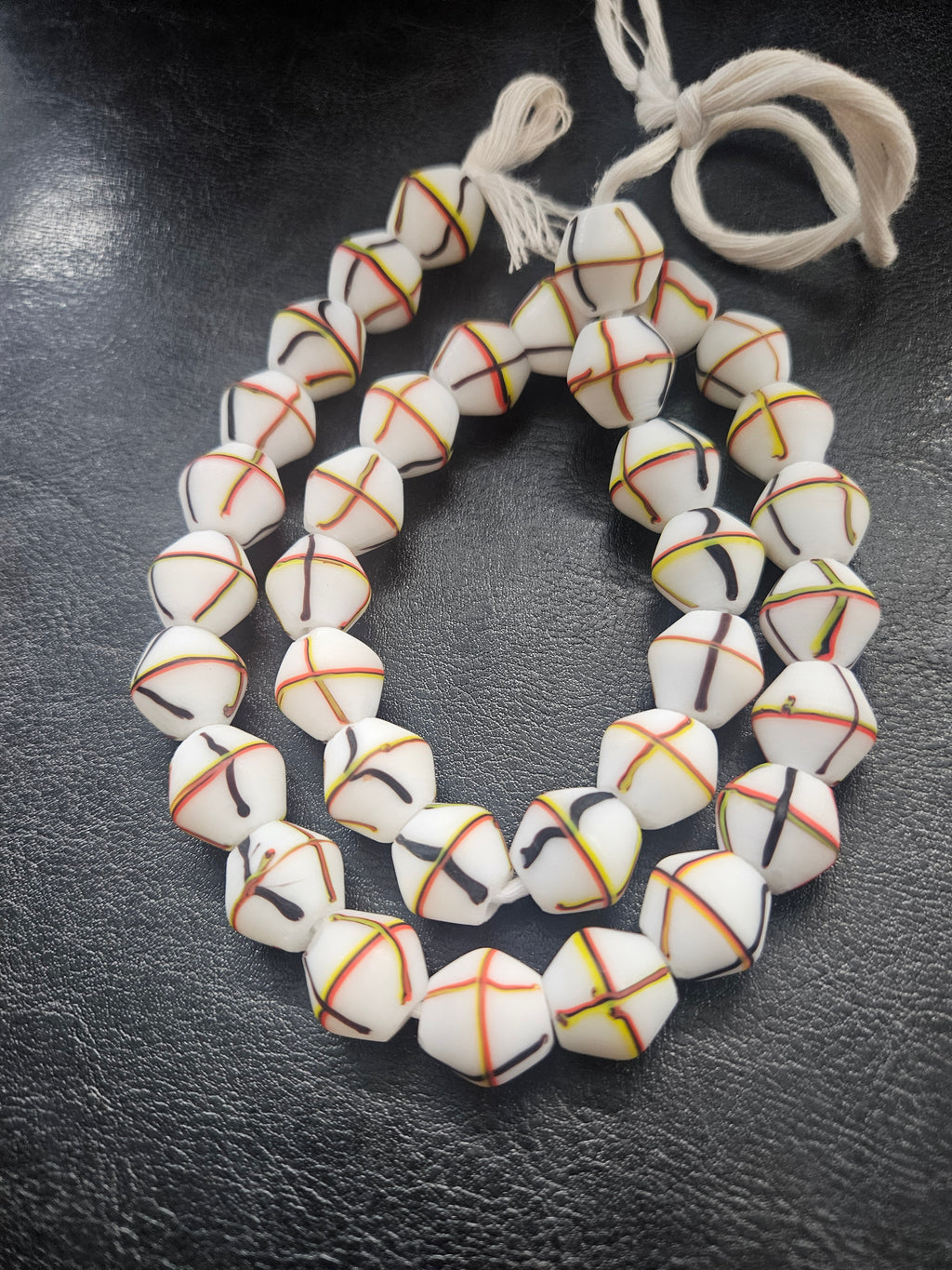 Designer White Multicolor Trade Beads – Graphic Stripe Pattern
African Trade Beads –