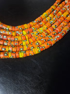 Orange Floral Trade Beads – Multicolor Pattern 8–12 × 14–15mm