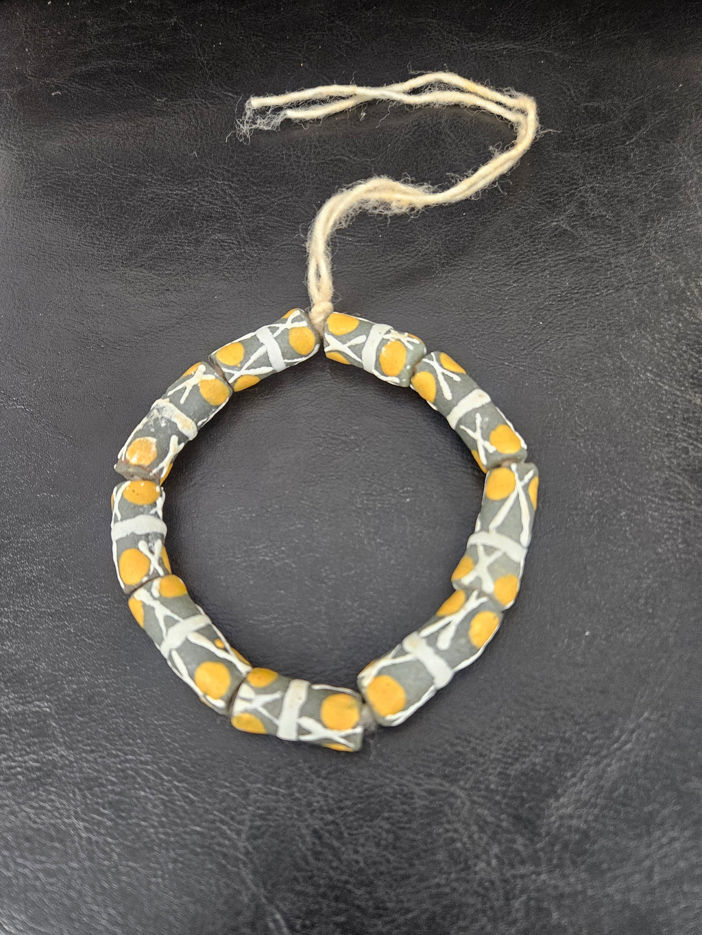 African Glass Beads – Painted Krobo Long Tubes, Green & Gold