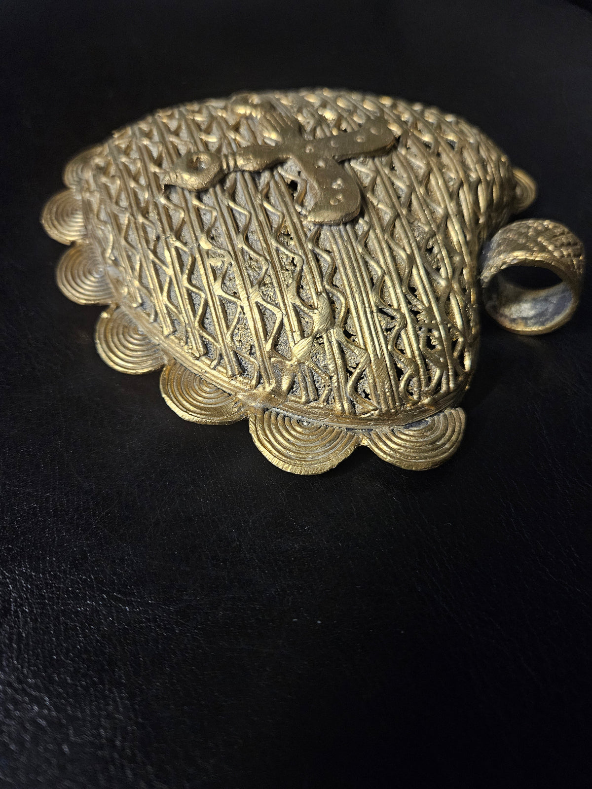 Large Akofena Ghana Brass Statement Pendant – Woven Geometric Focal