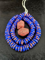 African Glass Bead Bundle – Cobalt Krobo Fused Rondelles + 2 Focal Beads
