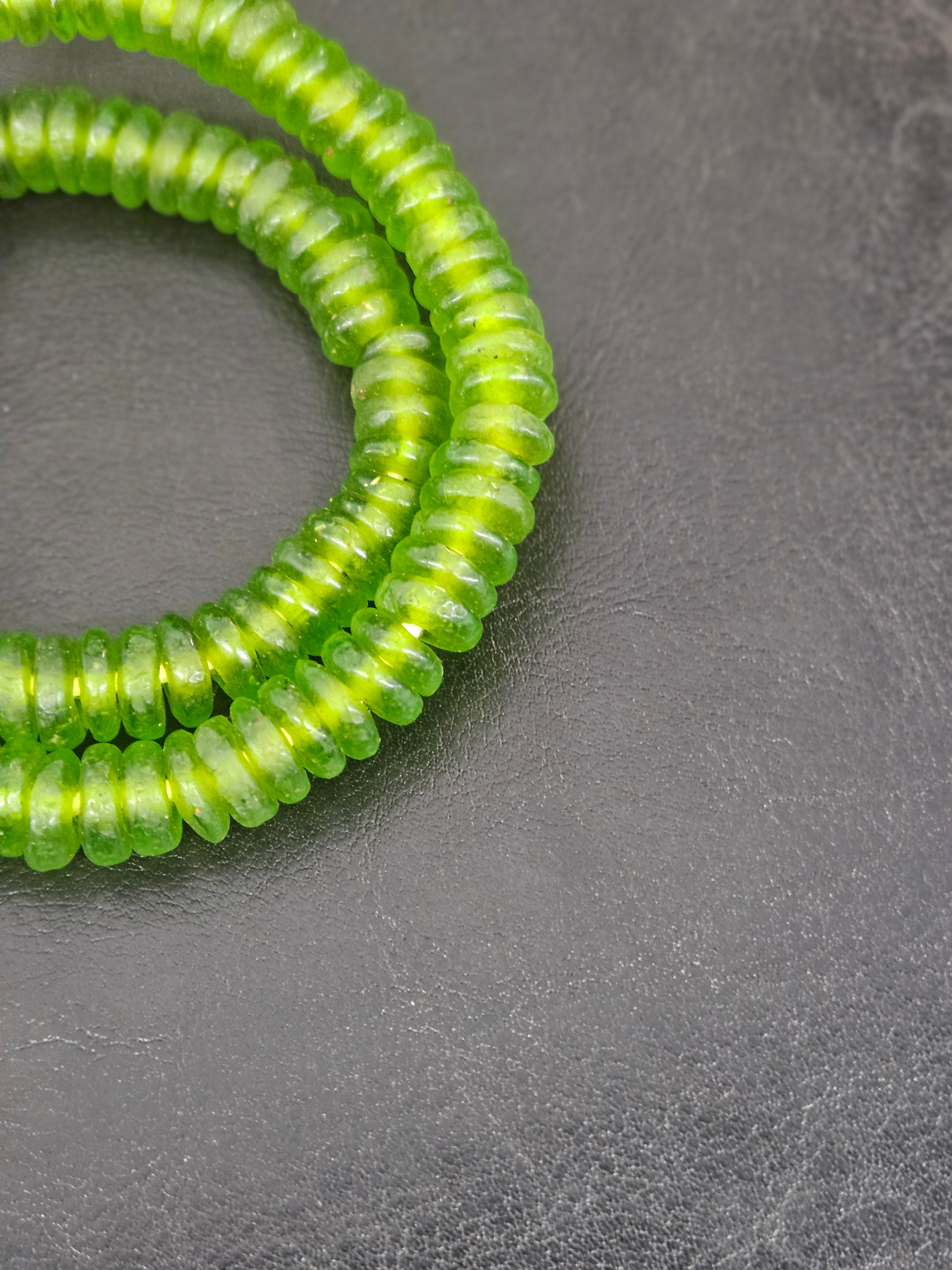 Authentic Lime Green Krobo Translucent Recycled Glass Rondelle Beads Handmade in Ghana