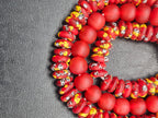 Red African Glass Bead Bundle: Hand-Painted Krobo Rondelle & Round Pocket Glass Beads from Ghana