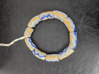 African Glass Beads – Painted Krobo Long Tubes, Gray Blue & Gold