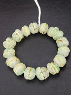 Green & Ivory Krobo Sugar Glass Rondelle Beads | Handcrafted Recycled Glass Beads from Ghana | Approx. 30 Beads Per Strand