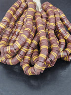 Brown Striped Krobo Kente Glass Beads | Handcrafted Powdered Glass Beads from Ghana | Approx. 17 Beads