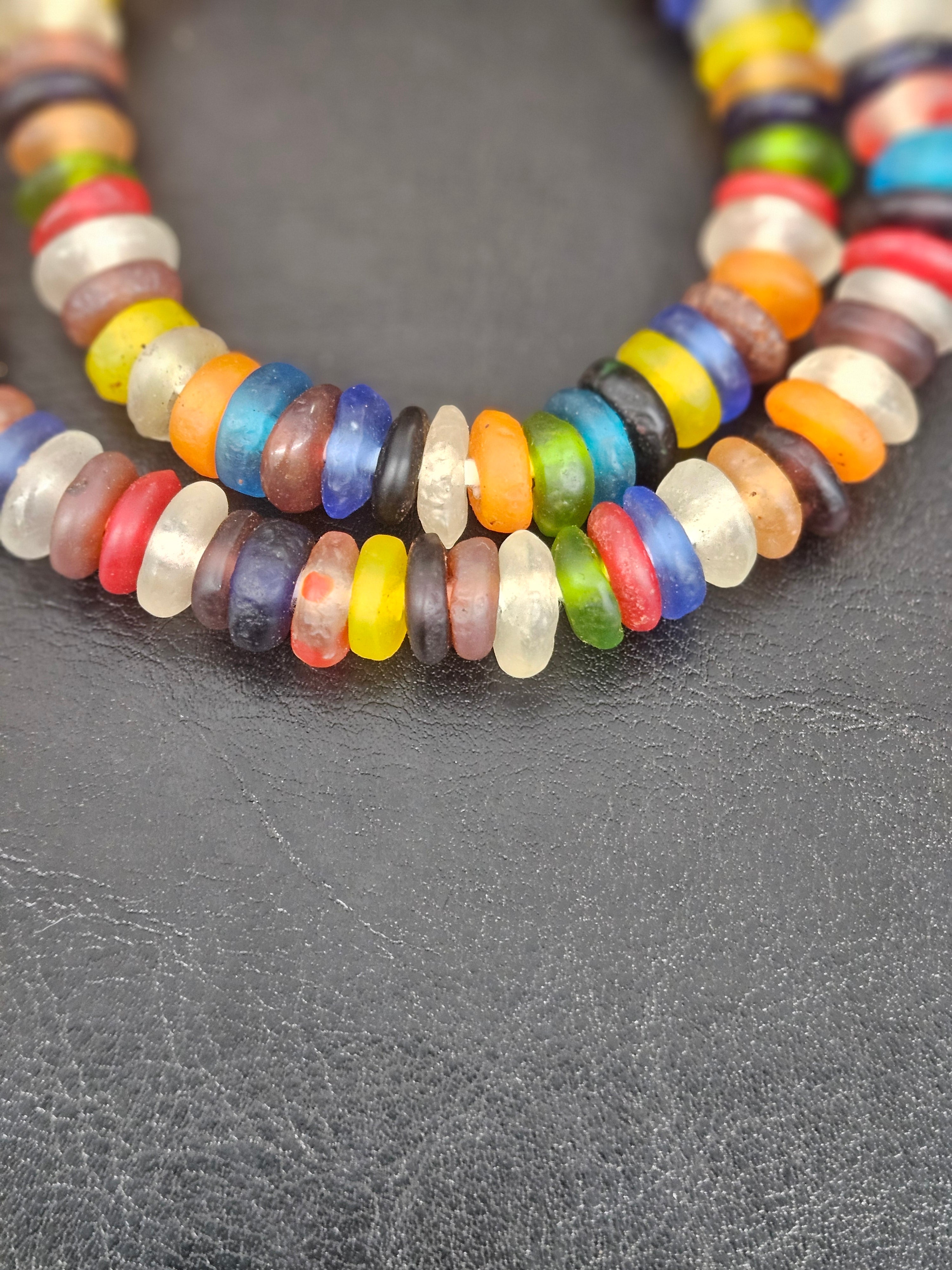 Authentic Designer Mix Krobo Translucent Recycled Glass Rondelle Beads | Handmade Ghana African Glass Beads for Jewelry Making & Wholesale