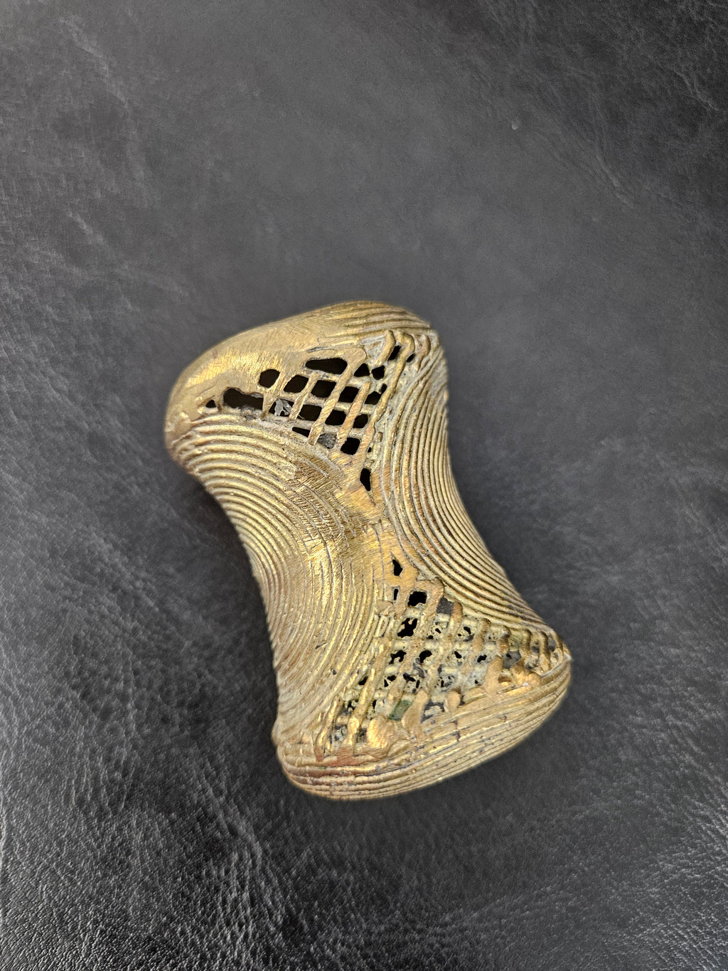 Oversized Ashanti Brass Talking Drum Pendant — Spiral Coil Design