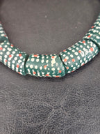 Painted Krobo Glass Beads | Green Red & White Polka Dot Long Tube Beads | Handcrafted Ghana Recycled Glass Beads