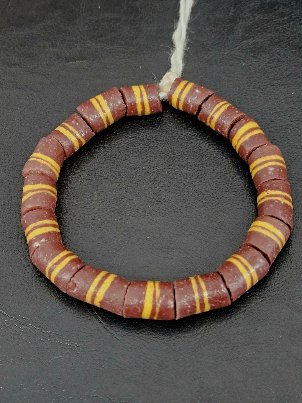 Brown Striped Krobo Kente Glass Beads | Handcrafted Powdered Glass Beads from Ghana | Approx. 17 Beads