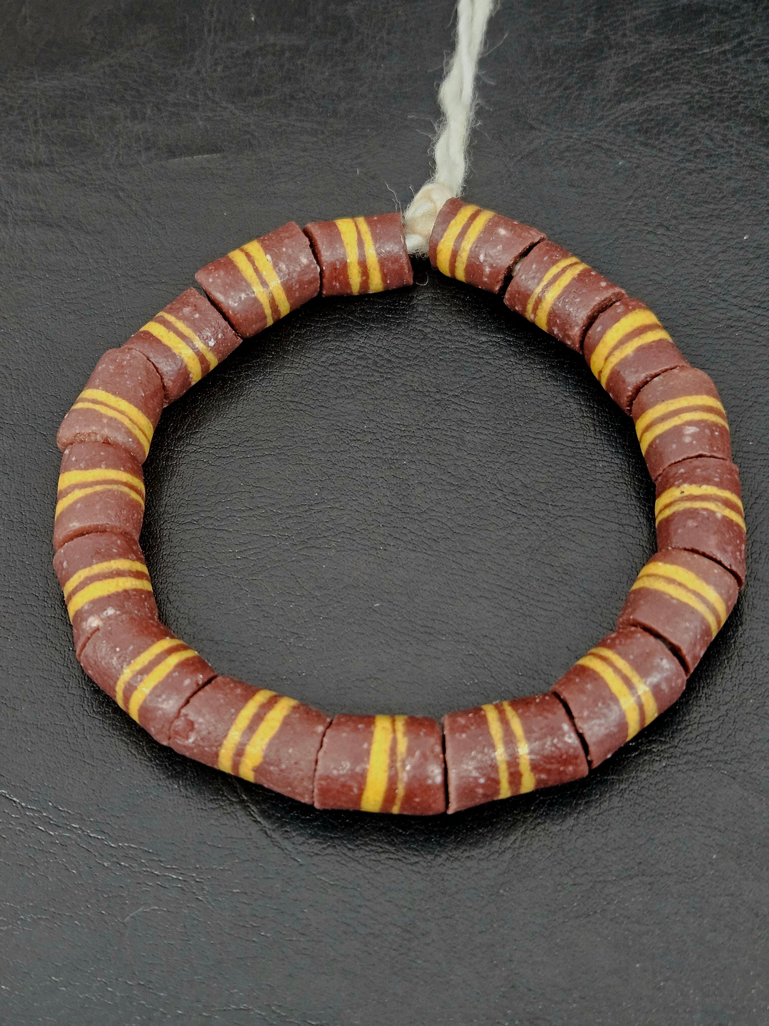 Brown Striped Krobo Kente Glass Beads | Handcrafted Powdered Glass Beads from Ghana | Approx. 17 Beads