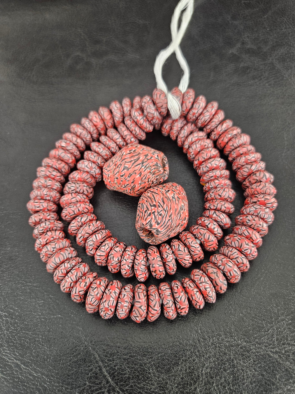 African Glass Bead Bundle – Coral Krobo Rondelles + Bicone Focal Beads