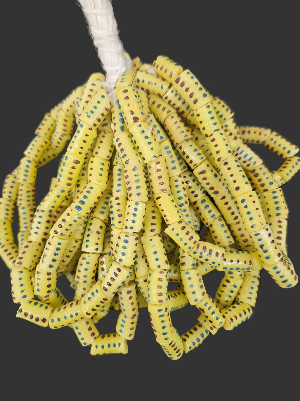 Golden Yellow Painted Krobo Glass Short Tube Beads | African Recycled Glass Beads Handmade in Ghana | Approx. 17 Beads