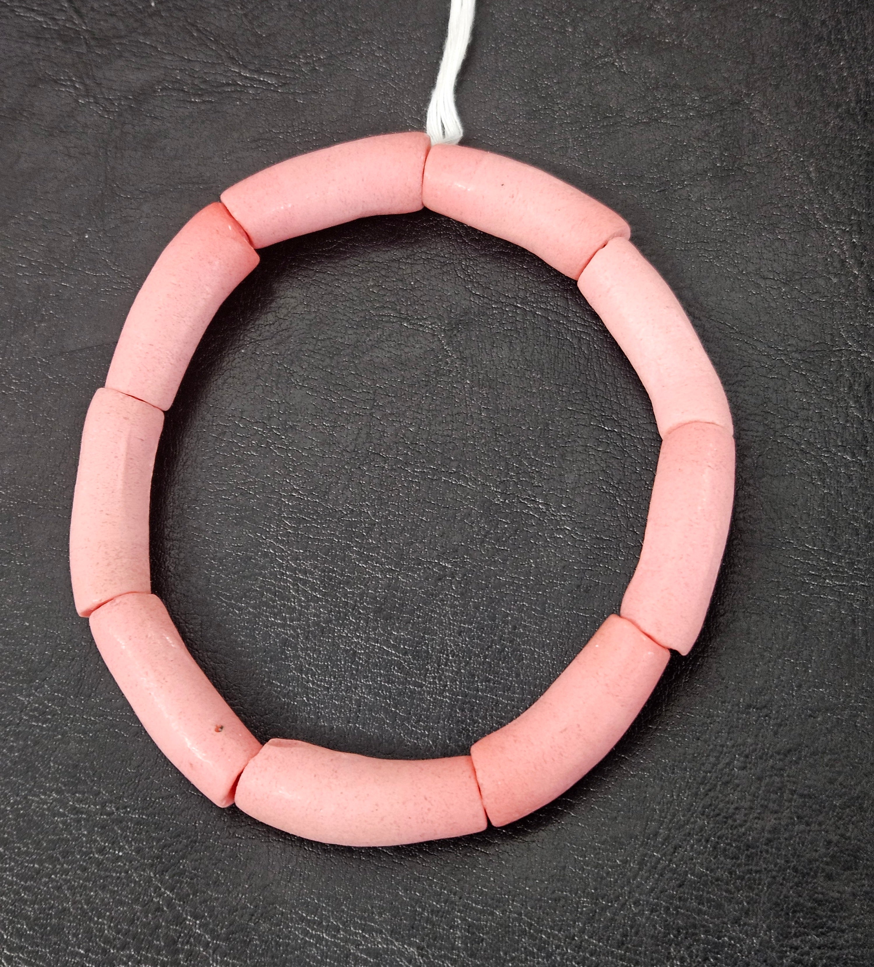 Authentic Blush Pink Krobo Powdered Glass Tube Beads Handmade in Ghana • Large Hole Recycled African Glass Tube Beads • Jewelry Making Supplies • Aadampo African Beads