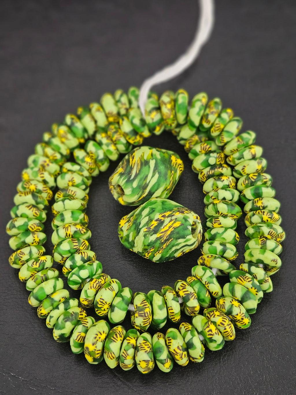Green African Beads Bundle – Krobo Glass Rondelles + Bicone Focals