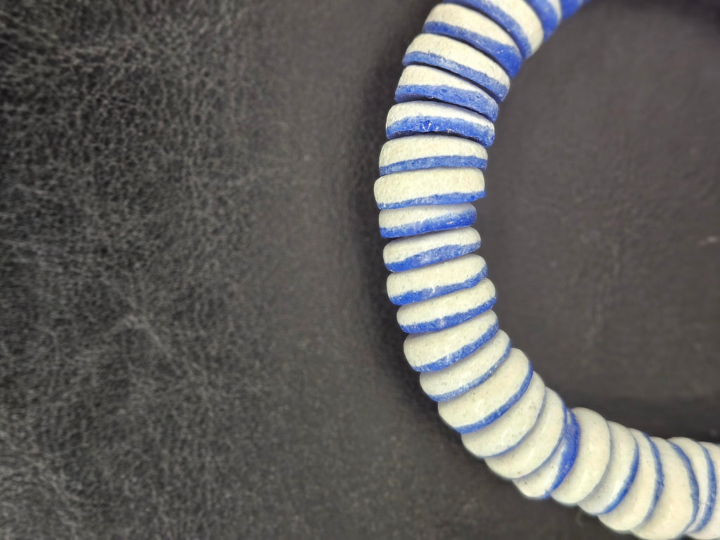 Handmade Cobalt Blue & Ivory Krobo Glass Spacer Beads | African Recycled Glass Beads | Ghana Jewelry Making Supplies