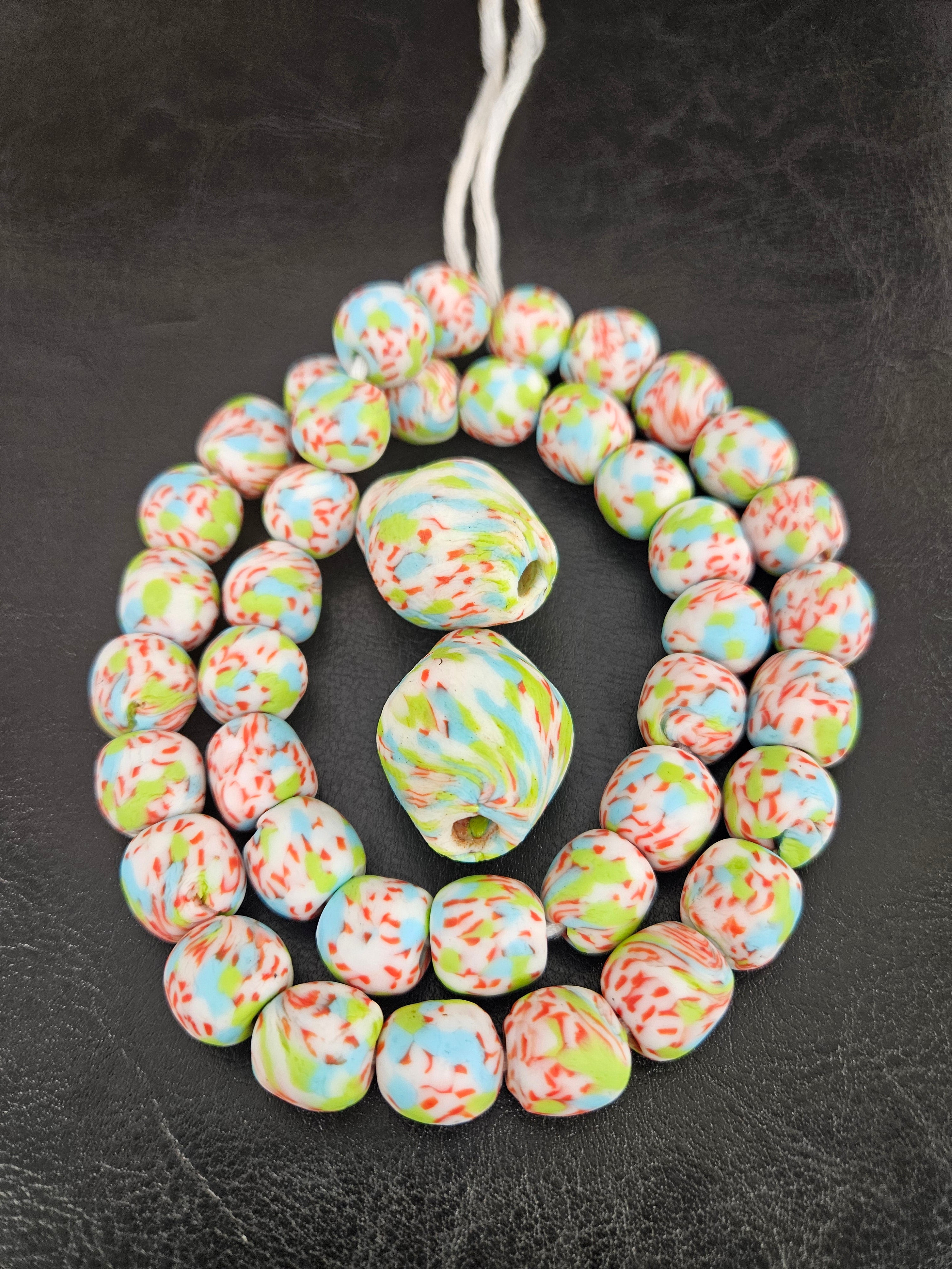 African Glass Bead Bundle – Multicolor Krobo Rounds + Focal Beads