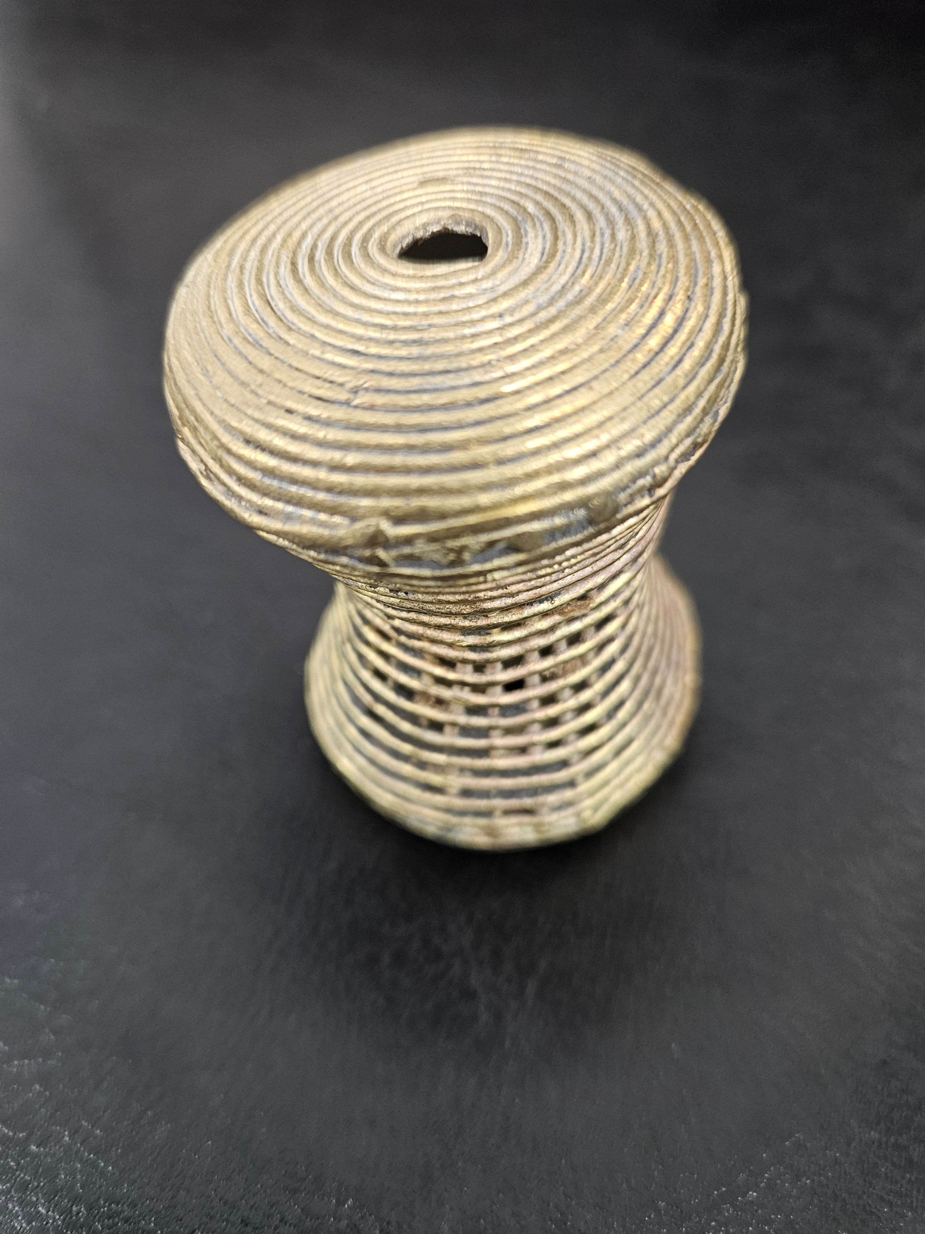 Oversized Ashanti Brass Talking Drum Bead | Ghana Ribbed Focal Bead