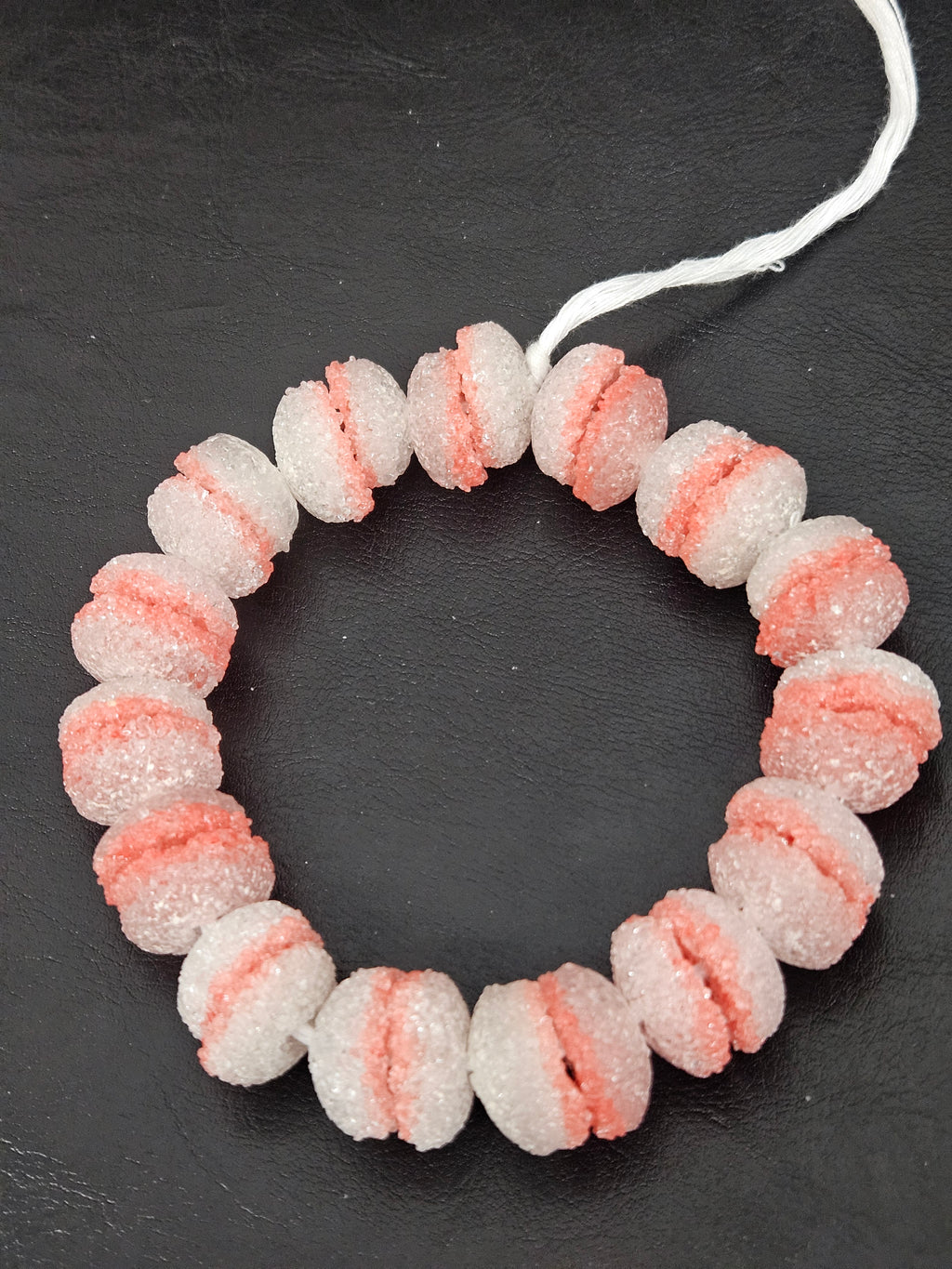 Coral & White Krobo Sugar Glass Rondelle Beads | Handcrafted Recycled Glass Beads from Ghana | Approx. 30 Beads Per Strand